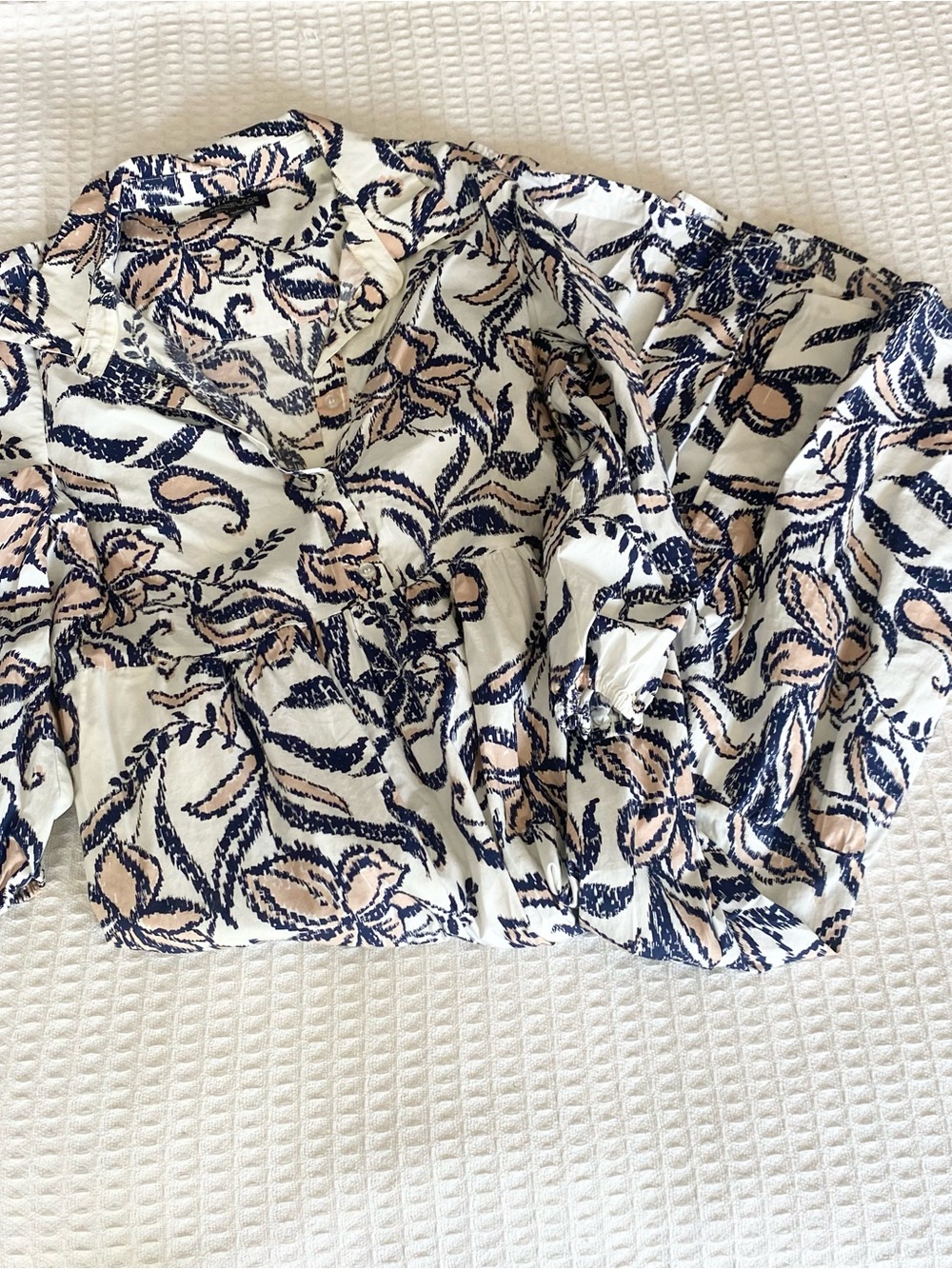 Rachel Zoe Navy and Blush Printed Button-Down Dress size Large